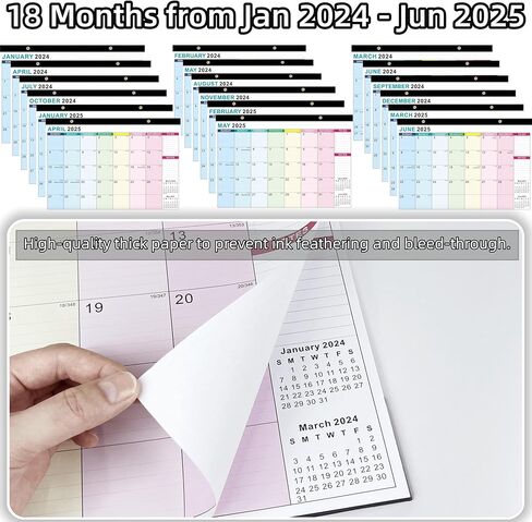 تقويم مكتب 2024-18 شهرًا تقويم مكتب 2024-2025، يناير 2024 - يونيو 2025، تقويم حائط شهري كبير مقاس 17 بوصة × 11.5 بوصة، ورق سميك، كتل كبيرة مسطرة، غطاء بلاستيكي شفاف in Kuwait