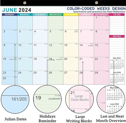 تقويم مكتب 2024-18 شهرًا تقويم مكتب 2024-2025، يناير 2024 - يونيو 2025، تقويم حائط شهري كبير مقاس 17 بوصة × 11.5 بوصة، ورق سميك، كتل كبيرة مسطرة، غطاء بلاستيكي شفاف in Kuwait