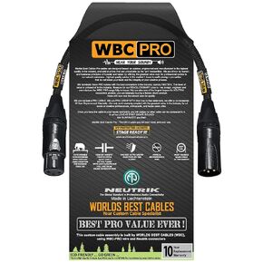 6 بوصة - كابل WBC-PRO-Quad فائق الصمت والمرن ومتوازن على شكل نجمة رباعية مع مقابس Neutrik ذكر وأنثى XLR وسترة تويد سوداء