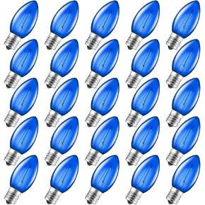 Brightown 25 Pack Purple C9 LED Christmas Light Bulbs, Purple Plastic C9 Shatterproof LED Bulbs Replacement for Halloween String Lights, E17 Intermediate Base, Commercial Dimmable Holiday Bulbs
