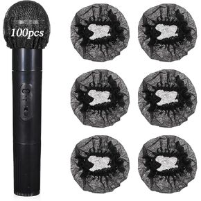 100Pcs Microphone Covers Disposable Non Woven Handheld Microphone Windscreen With Elastic Band Individually Wrapped Mic Cover For Ktv Recording Studio Karaoke Stage Performance (Black)