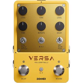 Donner 3x3 Reverb-Delay Combo Guitar Pedals with Tape Tempo, Preset Saving, Digital Stereo Synthesizer Multi-Mode Effects for Live, True Bypass (Versa - Yellow Fall II)