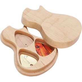Guitar Pick Box Set,Durable Maple Wooden Pick Box + 3 Picks Musical Instrument Accessories for Beginning Guitarist, ODORKLEOGVQI19F0C