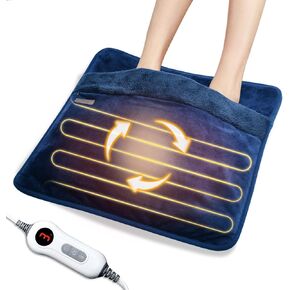 Electric Foot Warmer with Dual-Sided Heating Elements, Washable Feet Heating Pad Under Desk/in Bed, 20" x 20" Foot Heater Timer Temperature Settings for Abdomen Feet Back in Home Office