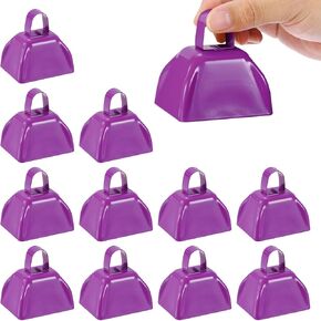 PATIKIL 12pcs Cow Bells for Football Games, 3inch Cowbells for Sporting Events Bulk Loud Noise Makers Metal Cow Bell with Handle for Cheering Wedding,Pink
