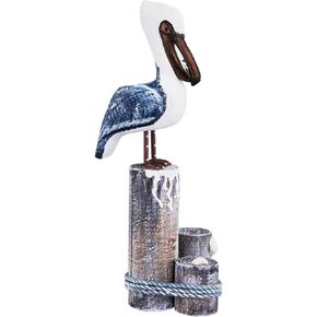 SANMENMO Pelicans Decor,Nautical BeachTable Statue,Hand Caraved Wooden Bird Coastal Home Decorations Ornaments Vintage Creative Indoor Art for Bathroom Office Dinning Room Decor-Blue