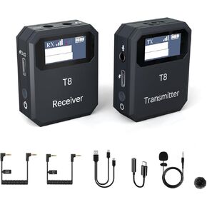 Wireless Lavalier Microphone, Wireless Microphone System with Built-in Microphones (Black)