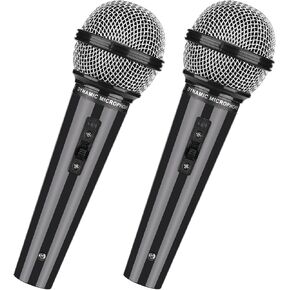 Facmogu 2PCS Fake Microphone Prop, Black Plastic Realistic Pretend Microphone Props for Kids, Fake Pretend Play Mic Toy Kids Mic Props for Karaoke Costume Christmas Cosplay Music Birthday Party Favors