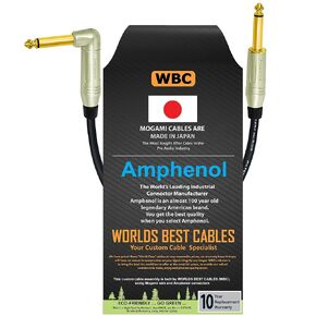 WORLDS BEST CABLES 18 Inch – Pedal, Effects, Patch, Instrument Cable Custom Made Using Mogami 2319 Wire & Amphenol ACPM-RN-AU & ACPM-GN-AU M-Series Angled & Straight Gold TS Plugs
