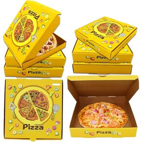 12 PCS Pizza Boxes, 9 x 9 Inch Kraft Corrugated Pizza Boxes Printing Cardboard Boxes Takeout Containers Takeaway Shipping Storage Boxes for Pizza, Cookies, Food