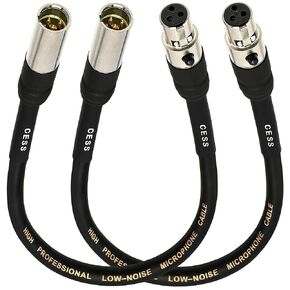 CESS-197 Mini XLR Female to Male Cable, 3-Pin Mini XLR Extension Cable, 6 Inch Length, Audio Adapter for Microphones, Mixers, and Sound Equipment, 2 Pack