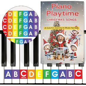 QMG Piano Playtime Christmas Beginner Piano Book for Children and Rainbow Color Piano and Keyboard Stickers