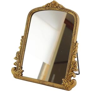 White Arched Vanity Mirror with Wood Frame, Vintage Makeup Mirror Baroque Style Arendahl Carved Mirror for Desk Decorative Table Mirror Aesthetic for Dresser,Bedroom,Living-Room 11.8" x 9.6"