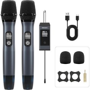 Wireless Microphone, Karaoke Microphone System, UHF Metal Handheld Microphone, Dynamic Microphone, with Rechargeable Receiver, Suitable for DJ, Church, Wedding, Party Singing -160 feet Range