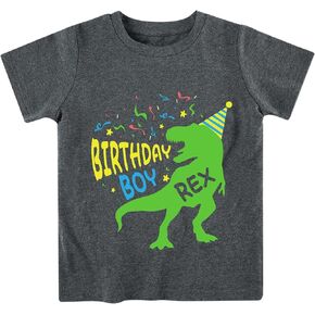 Lovekider Kids Birthday Boy Shirts Construction Excavator Word Graphic T Shirts Cotton Short Sleeve Party Tee 1-8 Years
