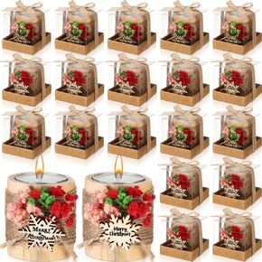 20 Set Wedding Favors for Guests Wooden Candle Holders with Tealight Candles Tags Gift Boxes Thank You Gifts for Guests Wedding Party Favors Baby Shower Baptism Souvenirs