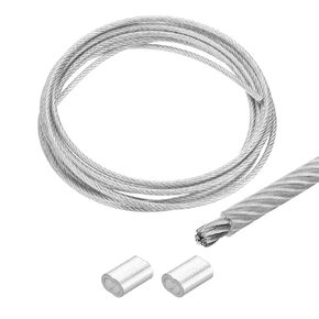 MECCANIXITY 33Ft(10M) Wire Rope 304 Stainless Steel Cable 3/64" (1.2 mm) Vinyl Coated with 2Pcs Aluminum Sleeves for Hanging, Clotheslines, Lifting Transparent