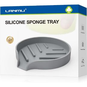 LANMU Sponge Tray Organizer Compatible with Scrub Daddy/Mommy Sponge, Silicone Sponge Holder for Kitchen Sink, with Drain Spout