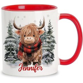 Hyturtle Fall Highland Cow Maple Leaves Coffee Mug - Birthday Gifts For Cow Lovers - Fall Autumn Decor Gifts For Farmhouse Thanksgiving - Highland Cow Gifts - 11oz White Ceramic Coffee Tea Mug