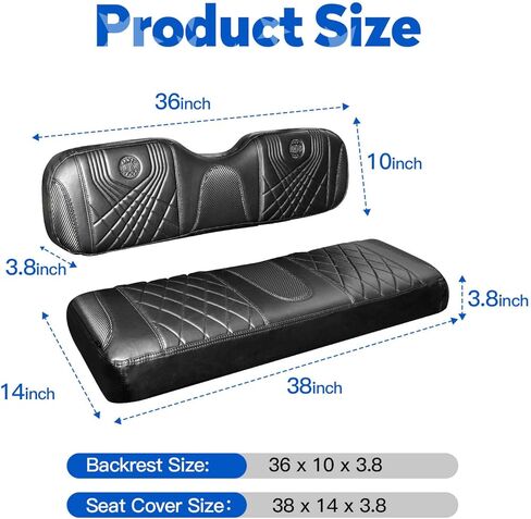 طقم أغطية مقاعد ماسية متدرجة من NOKINS Yamaha، أغطية مقاعد الفينيل الأمامية لعربة الجولف تناسب وسادة مقعد Yamaha Drive/Drive 2 OEM العادية، لا تتطلب دباسة (ألياف الكربون الأسود والأسود) in Kuwait