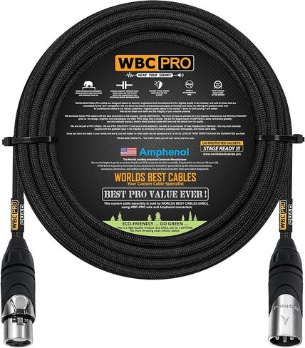20 Foot - WBC-PRO-Quad Ultra-Silent Ultra-Flexible Balanced Star-Quad Cable with Amphenol Male & Female XLR Plugs & Black Tweed Jacket in Saudi Arabia