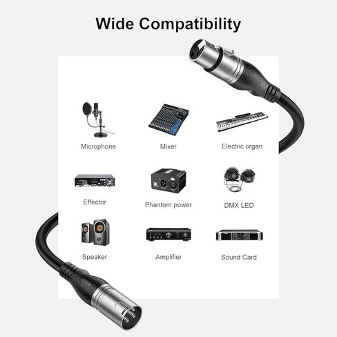 كابل EBXYA XLR بطول 50 قدم عبوتين - كابل ميكروفون متوازن ممتاز مع كابل مكبر صوت XLR ذكر إلى أنثى بثلاثة دبابيس، أسود in Kuwait