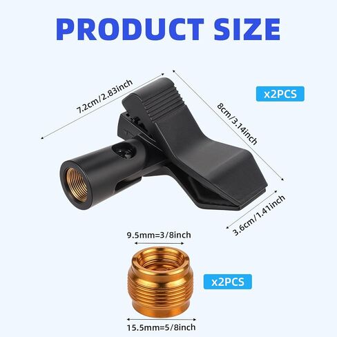 2 Pcs Universal Microphone Clip Holder Mic Clips for Stands, Microphone Clip Mic Holder Mic Clip with 5/8" Male 3/8" Female Mic Stand Adapter Mic Holder for Stand Microphone Clip for Mic Stand in Saudi Arabia
