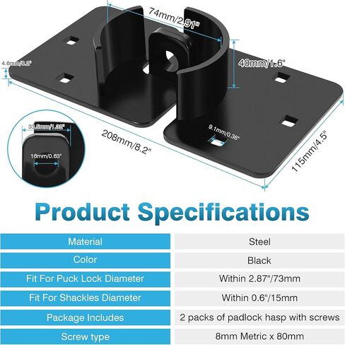 IRONWALLS 2 Packs Hidden Shackle Padlock Hasp Silver, Heavy Duty Puck Lock Holder Mounting Bracket for Round Puck Lock Diameter within 2-7/8"/73mm, Steel Puck Lock Hasps for Trucks, Trailer Door Locks in Kuwait