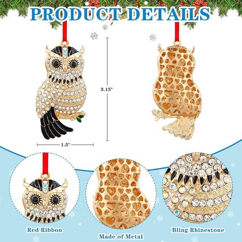 FLYAB Metal Owl Christmas Ornaments 2024 Owl Ornaments for Christmas Tree Owl Decor Christmas Ornaments Gifts for Women Girls Mom Sisters Owl Lovers in Saudi Arabia