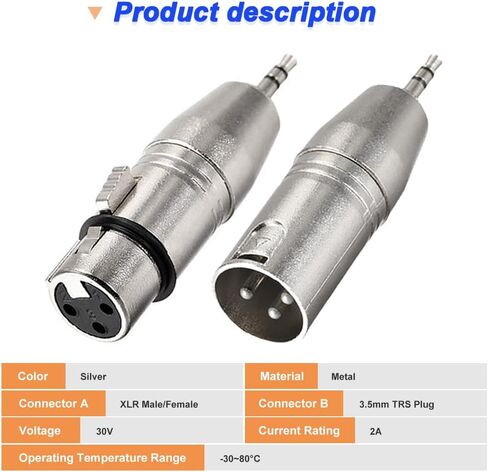 XLR to 3.5mm Male Adapter, High-Strength Zinc Alloy Shell, Balanced Transmission, Anti-Electromagnetic Interference, Latch Type Design, Compatible with TV, Speaker, Laptop in Kuwait