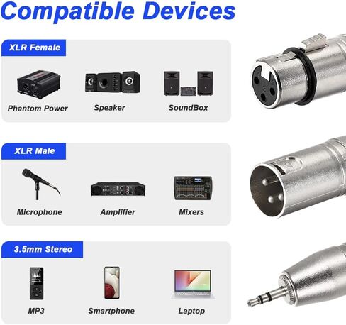 XLR to 3.5mm Male Adapter, High-Strength Zinc Alloy Shell, Balanced Transmission, Anti-Electromagnetic Interference, Latch Type Design, Compatible with TV, Speaker, Laptop in Kuwait
