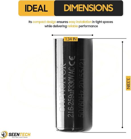 Seentech 400-480 فائق التوهج/MFD 165 VAC ±20% مكثف بدء تشغيل المحرك الدائري 50/60 هرتز تيار متردد كهربائي عالمي مناسب لتشغيل محرك التيار المتردد أو تشغيل المروحة ومكيف الهواء البارد أو المضخة الحرارية in Saudi Arabia