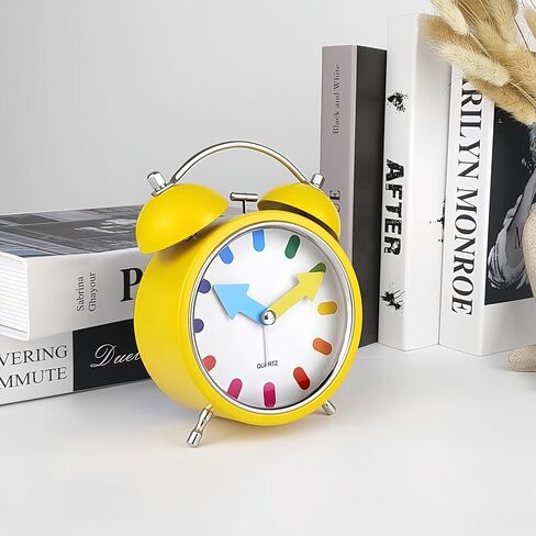 4.3'' Loud Twin Bell Alarm Clock for Heavy Sleepers-Travel Alarm Clock with Backlight, Analog Retro Desk Clock,Battery Operated,Small Cute Alarm Clock for Bedroom Home Decor J-ON (Yellow) in Saudi Arabia
