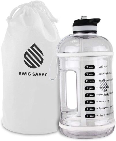 زجاجة مياه Swig Savvy Motivational Time Marker مع غطاء من القش وغطاء للتخزين، شفافة، 128 أونصة in Saudi Arabia