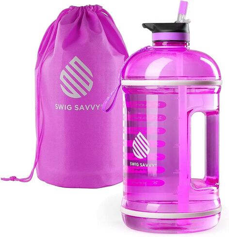 زجاجة مياه Swig Savvy Motivational Time Marker مع غطاء من القش وغطاء للتخزين، شفافة، 128 أونصة in Saudi Arabia