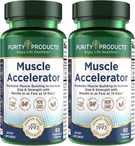 Purity Products Muscle Accelerator 650 mg Patented & Clinically Tested Muscle Accelerator Blend of Ayurvedic Herbal Extracts Promotes Strength, Endurance + Muscle Growth - 60 Veg Caps in Saudi Arabia