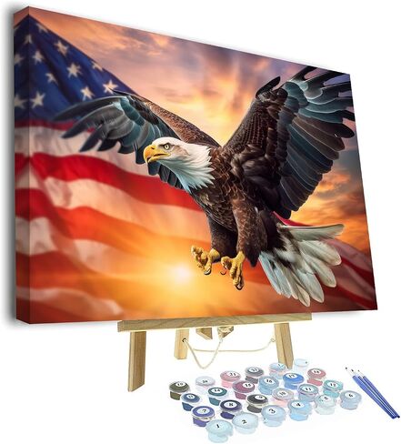 DIY Paint By Number White Headed Eagle Paint By Numbers for Adults Flag of the United States Paint By Numbers Kids on Canvas Paint By Numbers Kit for Adults for Beginner Modern Decor Art 16x20 in in Kuwait