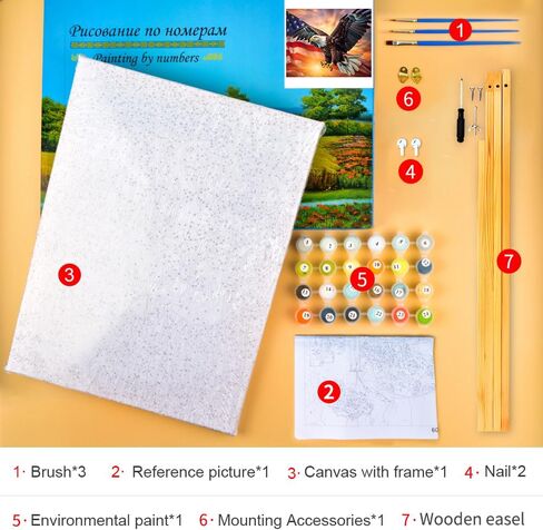 DIY Paint By Number White Headed Eagle Paint By Numbers for Adults Flag of the United States Paint By Numbers Kids on Canvas Paint By Numbers Kit for Adults for Beginner Modern Decor Art 16x20 in in Kuwait