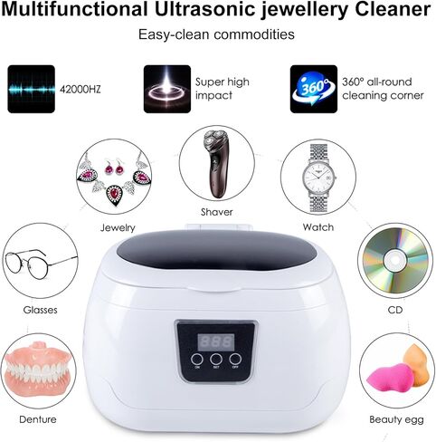 Ultrasonic Jewelry Cleaner, 40kHz Professional Cleaner Ultrasonic Machine with Carry Holder, Cleaning Basket for Jewelry, Rings, Eyeglasses, Watches, Silver (600 ml) in Saudi Arabia