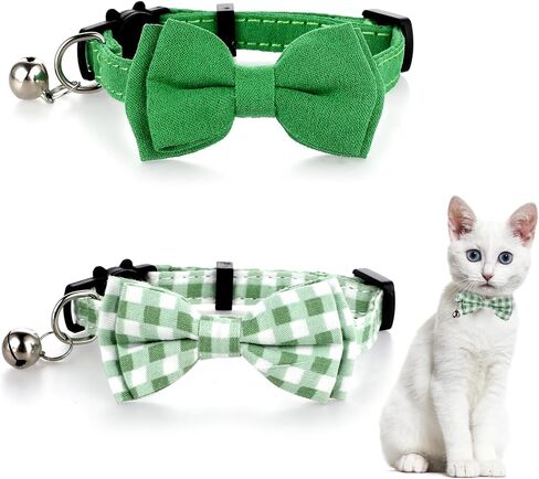 2 Pcs Kitten Bow Tie Collar with Bell Cute Cat Collar for Girl Boy Cats Breakaway Cat Collars Adjustable Small Puppy Safety Collar Solid Color Plaid Pet Collar (Pink) in Saudi Arabia
