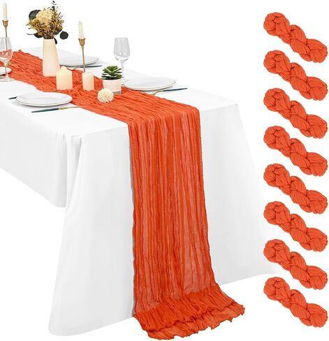 16 حزمة مفرش طاولة من القماش القطني، مفرش طاولة شاش بوهو بطول 10 أقدام، مقاس 21 × 120 بوصة، مفرش طاولة طويل رومانسي ريفي لحفلات الزفاف وحفلات الزفاف وعيد الشكر وديكور عيد الميلاد (عنابي) in Kuwait