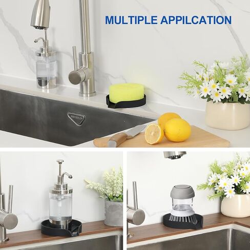LANMU Sponge Tray Organizer Compatible with Scrub Daddy/Mommy Sponge, Silicone Sponge Holder for Kitchen Sink, with Drain Spout in Saudi Arabia