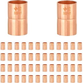 10-Pack Copper Fittings, 1-Inch Copper Coupling with Rolled Stop, C x C with Sweat Solder Connection