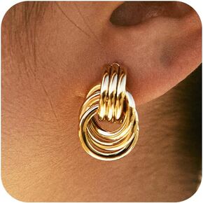 14K Gold Plated Hoop Earrings Set 3 Pairs Small Huggie Stud Hypoallergenic Lightweight Earrings Cubic Zirconia Jewelry Gifts for Women Men