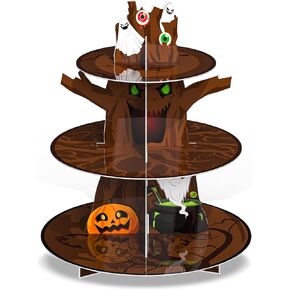Cinrobiye Halloween 3 Tier Cupcake Stand, Colorful, Cardboard, Ideal for Displaying Desserts, Suitable for Halloween Party Decor