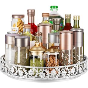 Two Tier Lazy Susan Organizer Turntable Height Adjustable, 2 Tier Lazy Susan 12 Inch Metal Easy Assembly, Lazy Susan Spice Rack Organizer Rotating for Cabinet Dining Table Top Kitchen Countertop Black