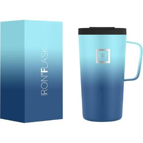IRON °FLASK Grip Novelty Coffee Mug - Leak Proof, Vacuum Insulated Stainless Steel Bottle, Double Walled, Thermo Travel, Hot Cold, Water Metal Canteen - Midnight Black, 16 Oz - Classic Bottom