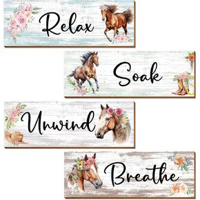 Thrist Highland Cow Decor Wall Art 4PCS Let Go Accept Believe Have faith Wooden Inspirational Farmhouse Wall Art Picture Positive Quotes Highland Cow Bathroom Wall Decor for Bedroom Living Room