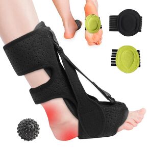 Plantar Fasciitis Night Splint, Adjustable Brace with 3 Straps for Plantar Fasciitis Relief, Alleviates Foot Drop, Achilles Tendonitis, Day & Night Use, Includes Massage Ball & 2 Arch Pads
