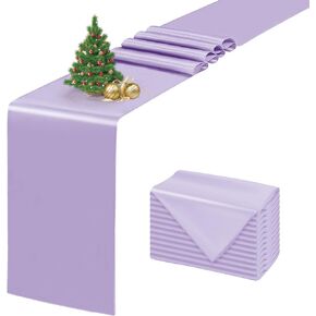 4 Pack Satin Table Runner 12x108 Inch, Silk Purple Table Runners for Wedding Banquet Party Home Decoration